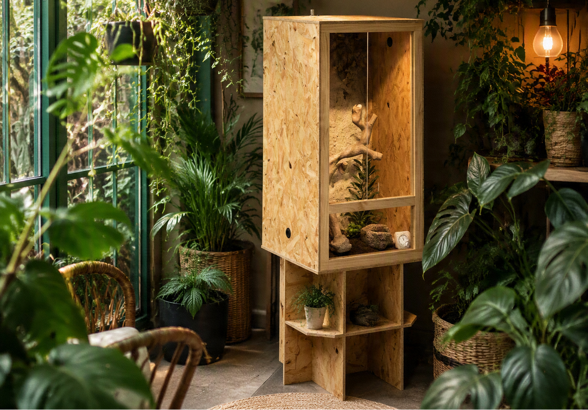 Terrarium Vertical OSB 50x50x150 cm – Habitat Rustique pour Reptiles et Amphibiens