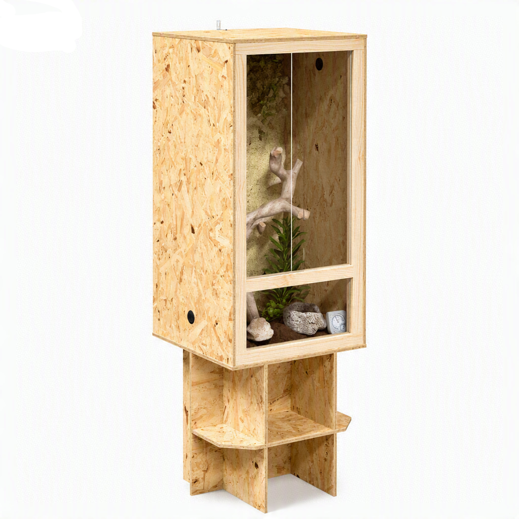 Terrarium Vertical OSB 50x50x150 cm – Habitat Rustique pour Reptiles et Amphibiens