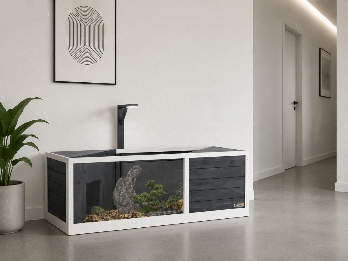 Terrarium Tortue Terrestre 120 cm en Bois, 2 Niches
