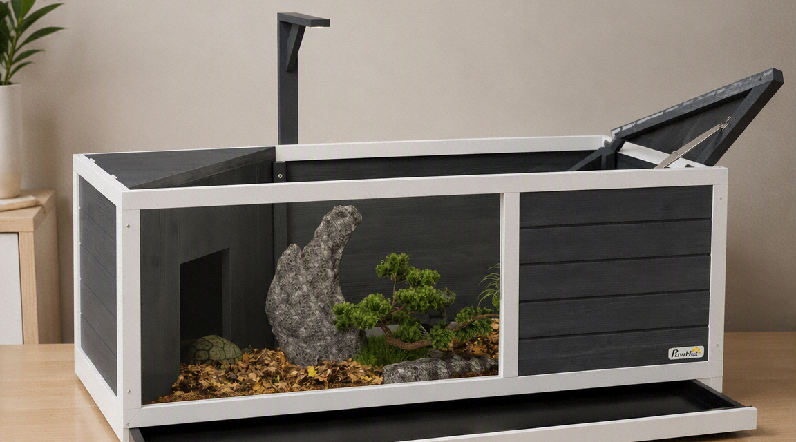 Terrarium Tortue Terrestre 120 cm en Bois, 2 Niches