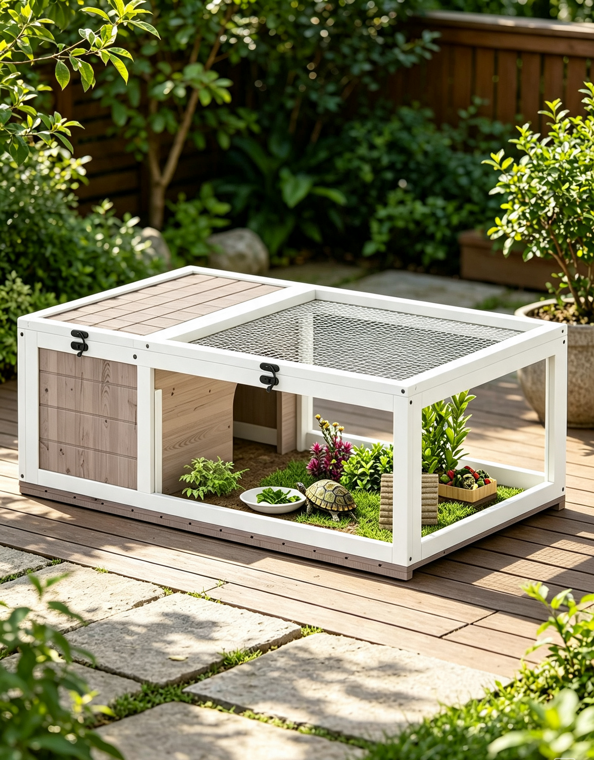 Maison Tortue Gris et Blanc 91x60,5cm en Bois