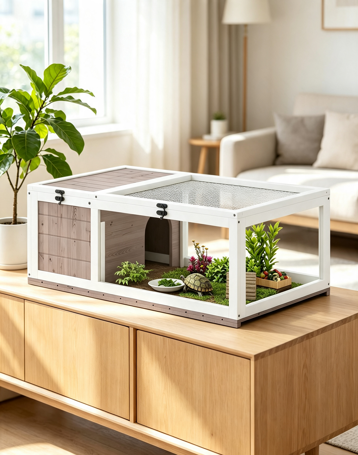 Maison Tortue Gris et Blanc 91x60,5cm en Bois