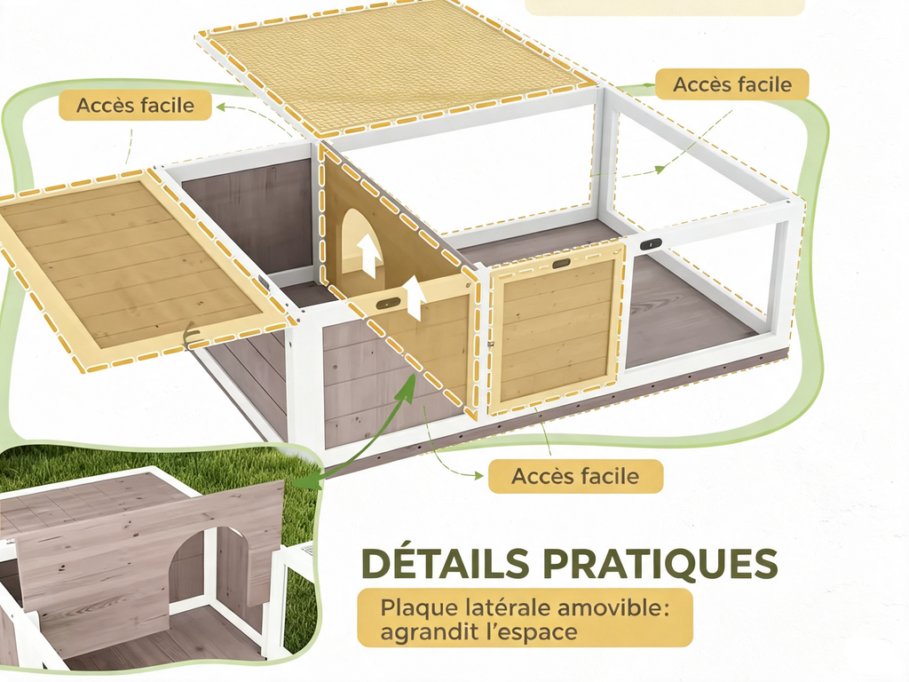 Maison Tortue Gris et Blanc 91x60,5cm en Bois