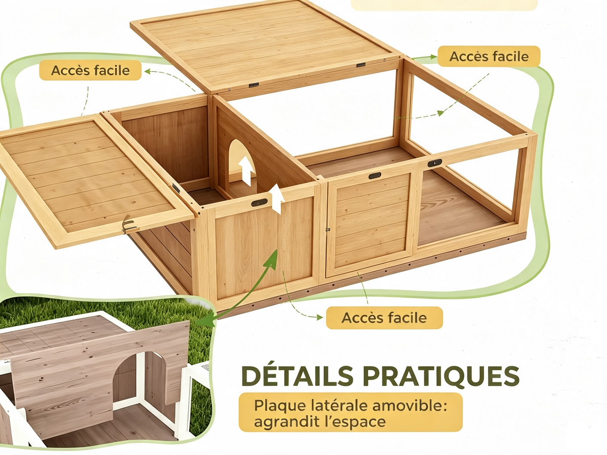 Maison Tortue Bois 91x60,5cm Panneaux Amovibles | Terraliah