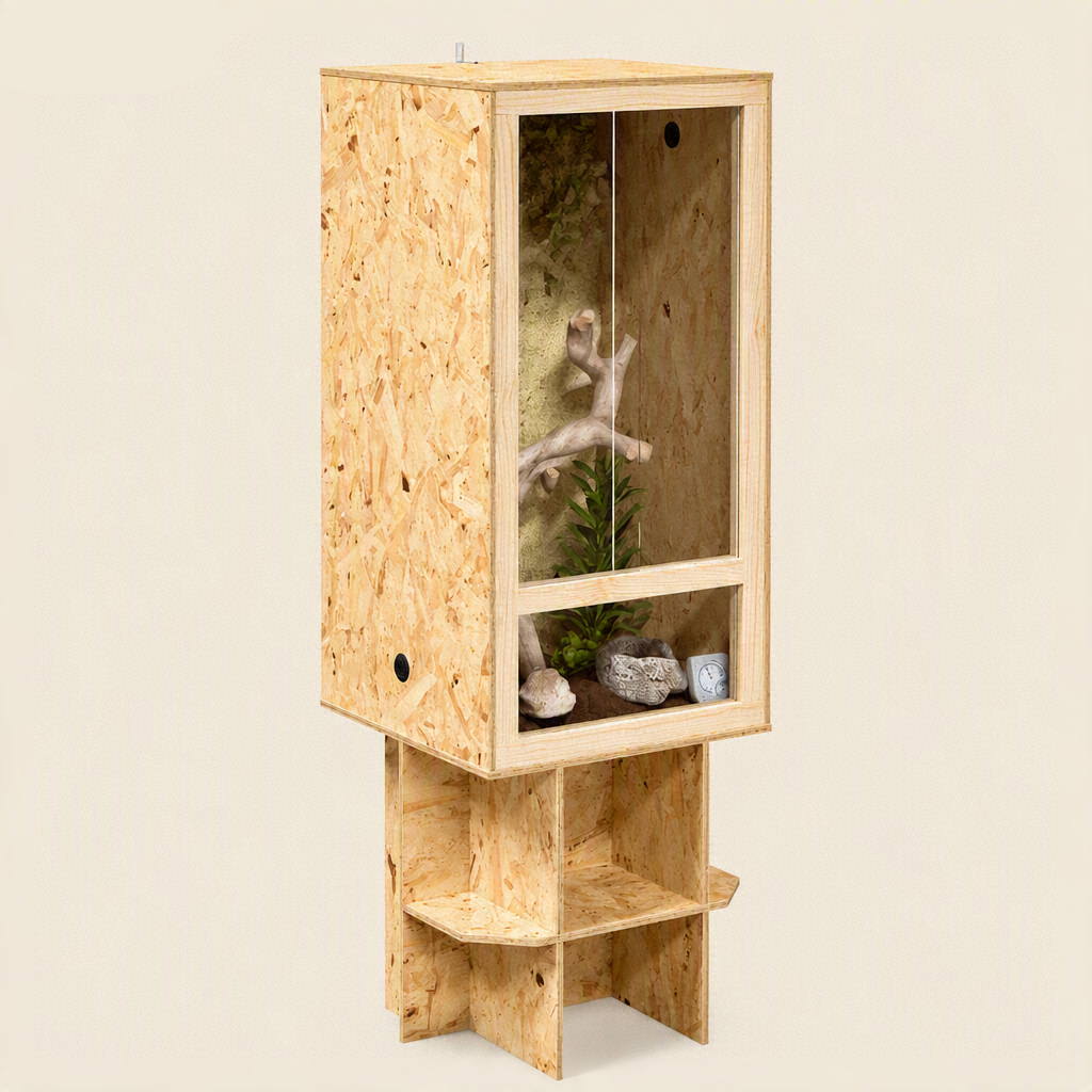Terrarium Vertical OSB 50x50x150 cm – Habitat Rustique pour Reptiles et Amphibiens