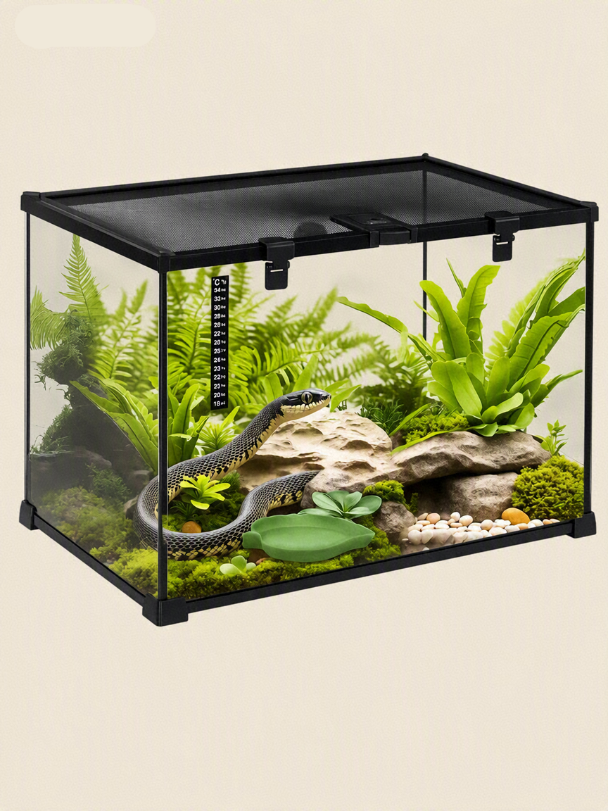 Terrarium en Verre Trempé Multi-Habitat avec Thermomètre – 50x30x35 cm