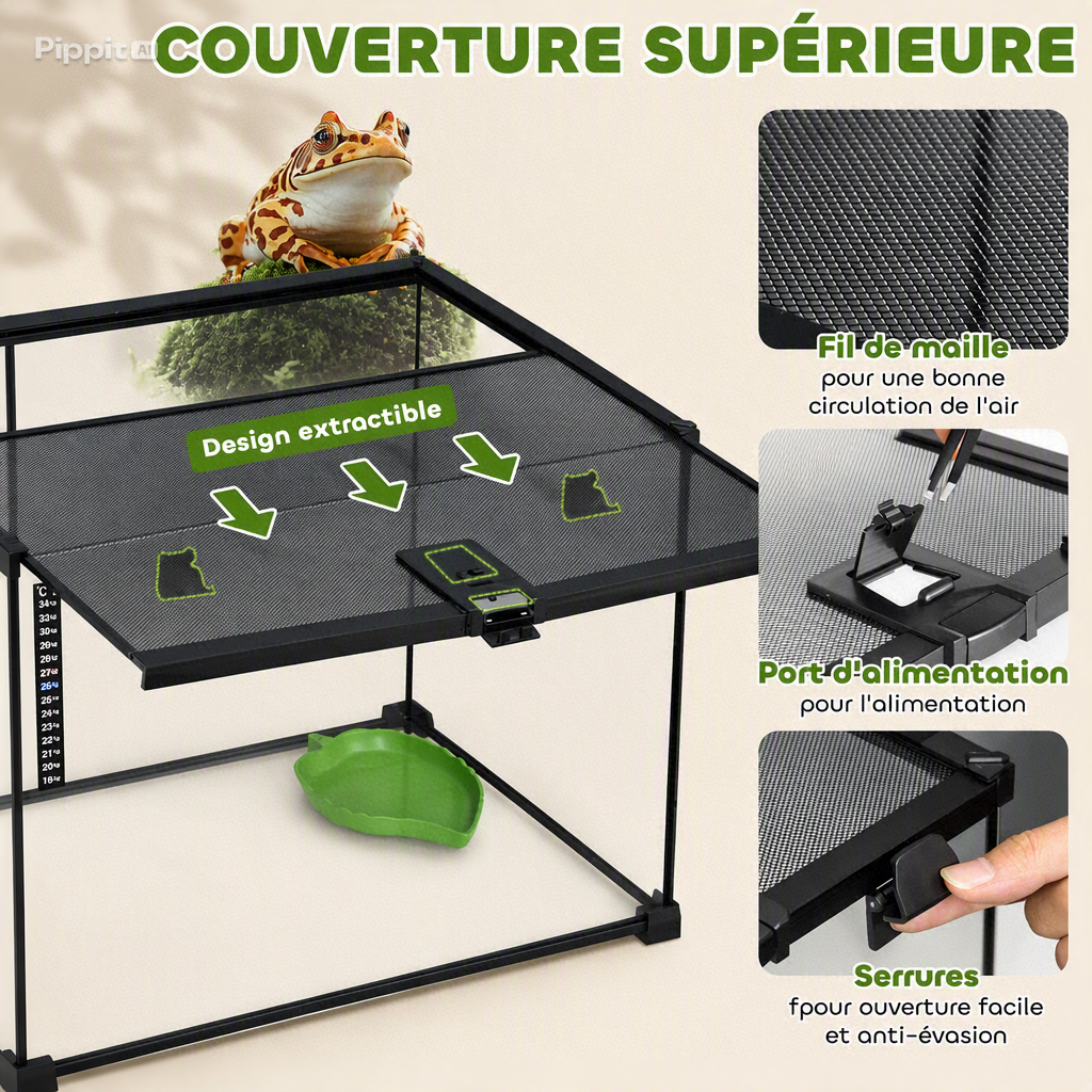 Terrarium en Verre Trempé Multi-Habitat avec Thermomètre – 50x30x35 cm