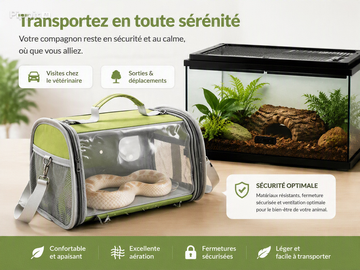 Sac de Transport pour Reptiles – Respirant, Anti-Évasion, Bandoulière Réglable