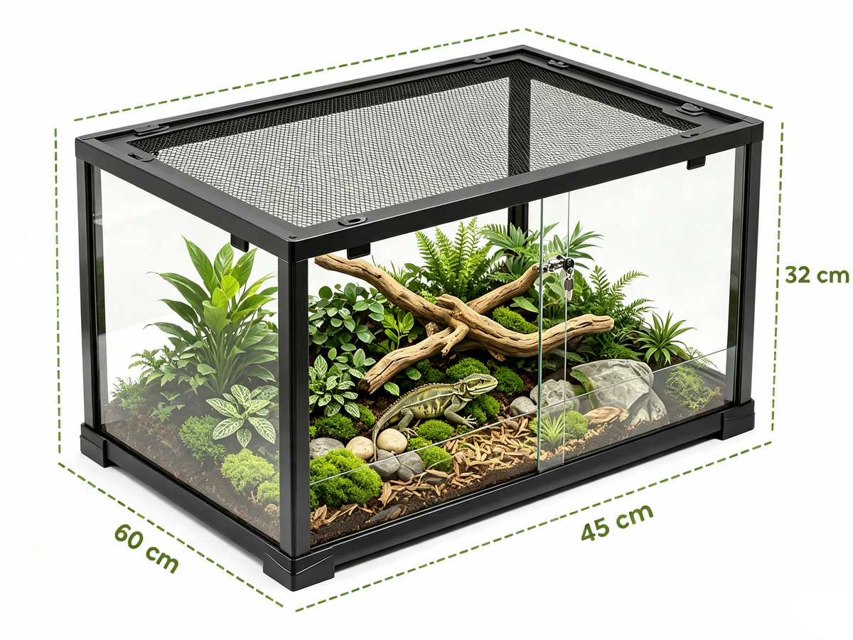 Terrarium Verre 60x45x32 cm Double Verrouillage