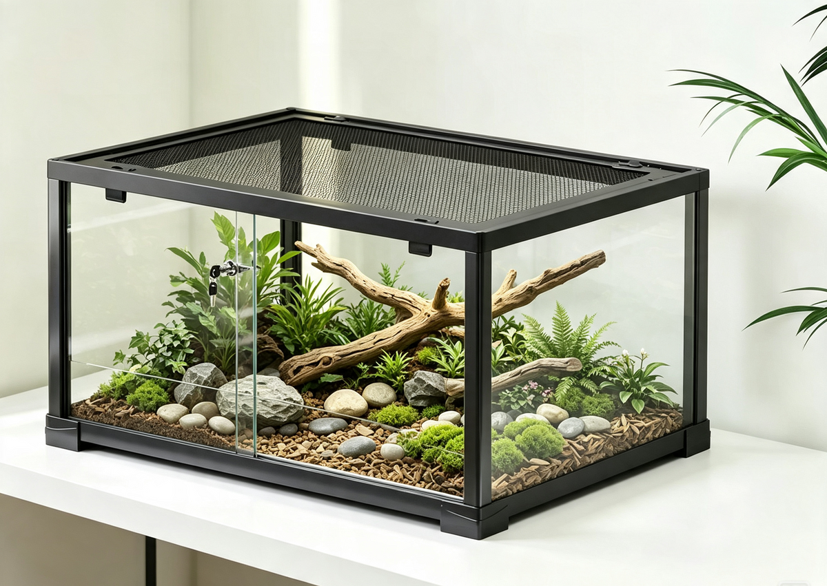 Terrarium Verre 60x45x32 cm Double Verrouillage
