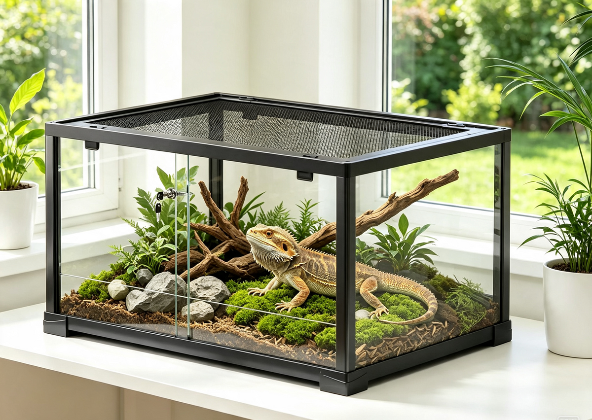 Terrarium Verre 60x45x32 cm Double Verrouillage