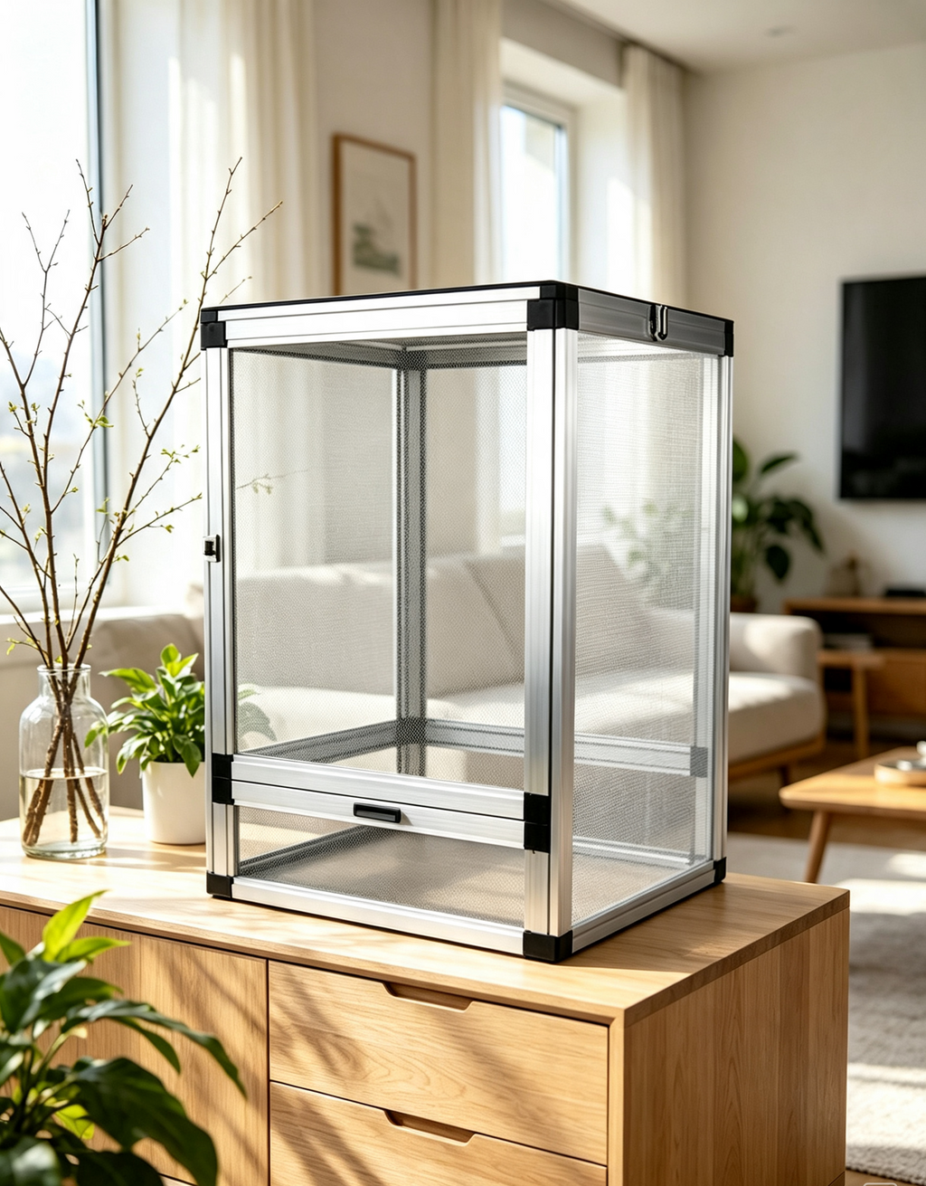 Terrarium Caméléon Argenté Aluminium 43x43x66 cm | Terraliah